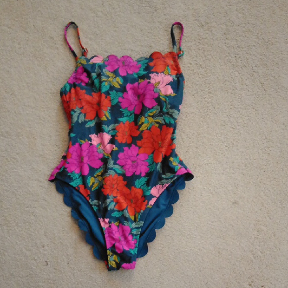 Xhilaration Blue and Pink One Piece Swimsuit Tropical Floral